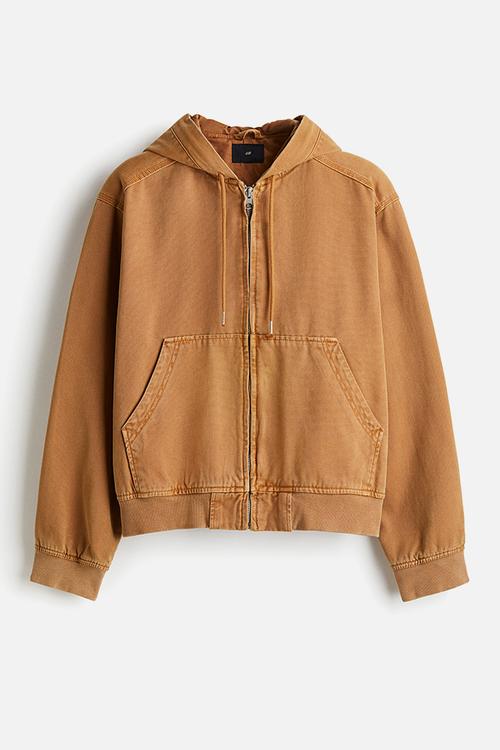 Hooded workwear jacket - brown,beige
