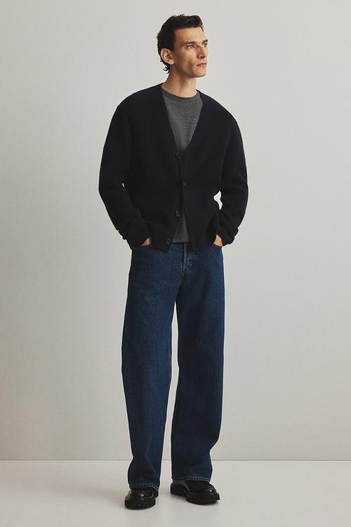 Regular fit wool cardigan - dark blue 