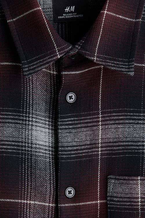 Loose fit flannel shirt - plum purple/checked