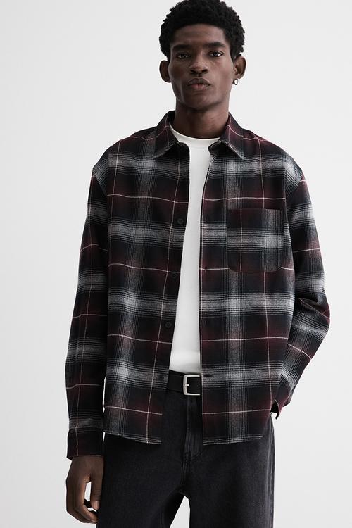 Loose fit flannel shirt - plum purple/checked