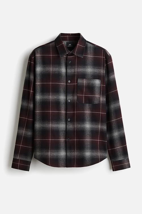 Loose fit flannel shirt - plum purple/checked