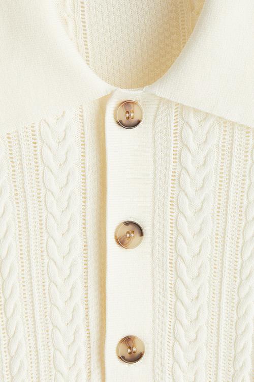 Regular fit cable-knit polo shirt - cream 