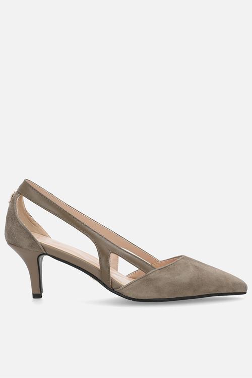 Cut out suede mid heel - taupe
