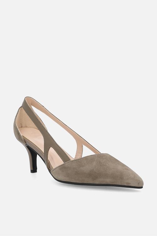 Cut out suede mid heel - taupe