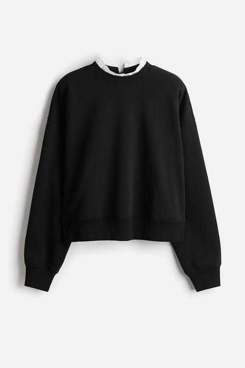 Lace-trimmed sweatshirt - black