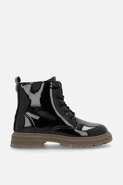 Glossy faux leather lace-up boots - black