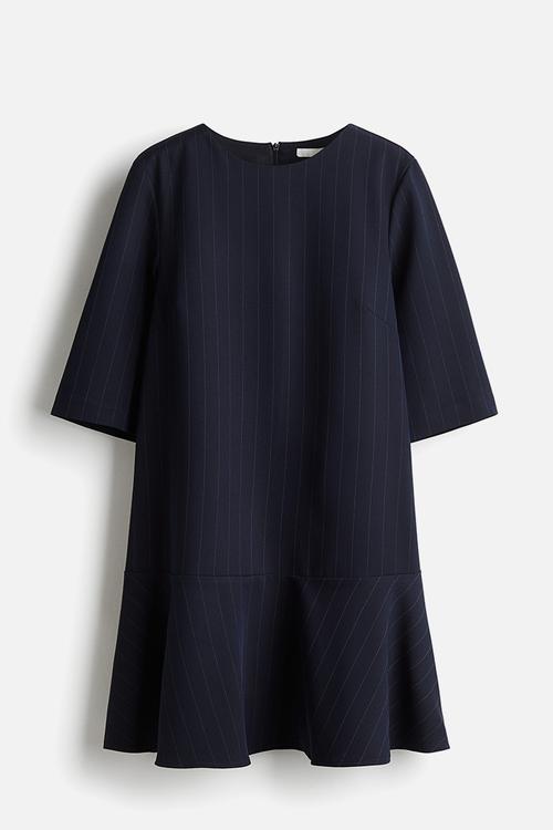 Circle-skirt shift dress - navy blue/pinstriped