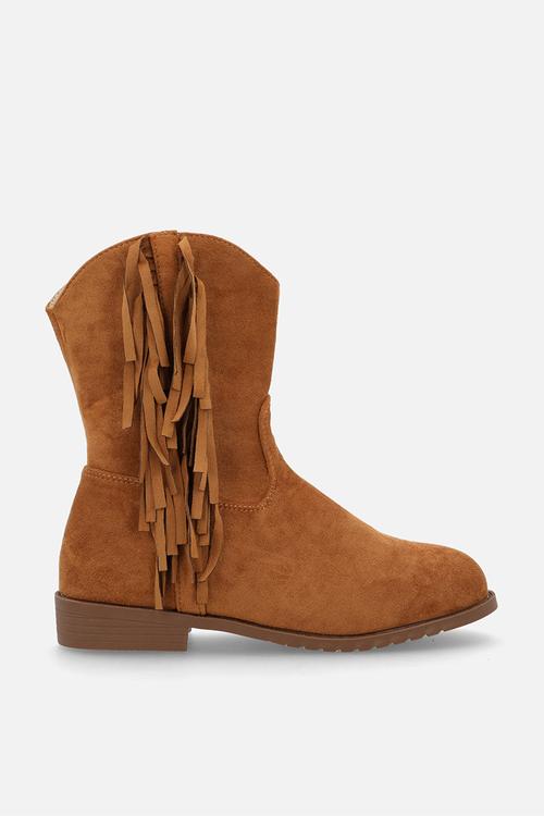 Fringed faux suede boot - brown