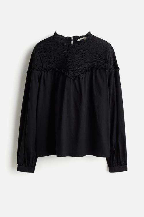 Broderie anglaise-detail blouse - black