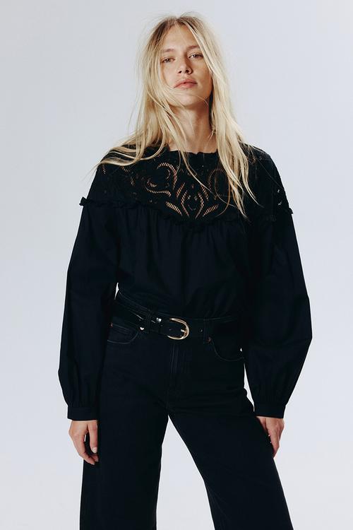 Broderie anglaise-detail blouse - black