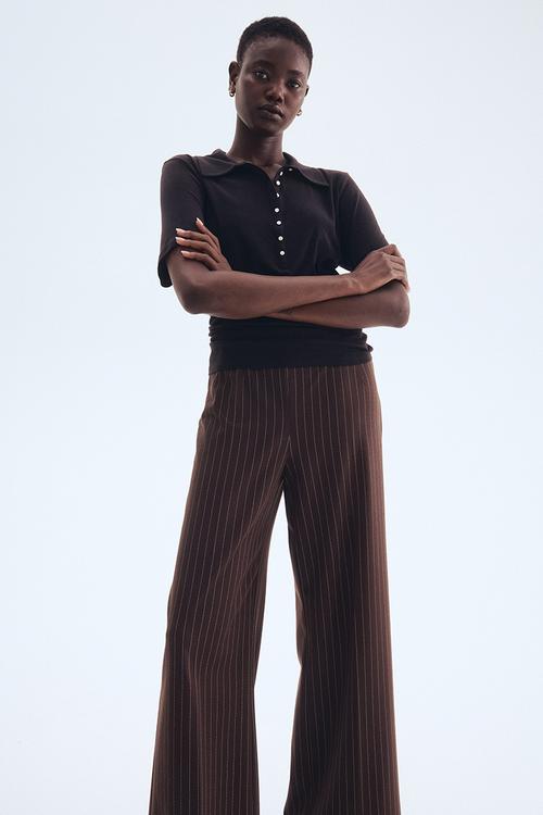Straight trousers - dark brown pinstriped