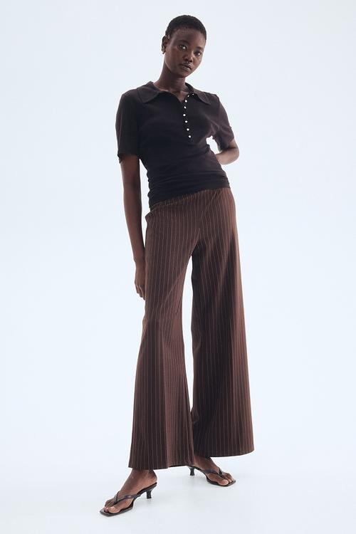 Straight trousers - dark brown pinstriped