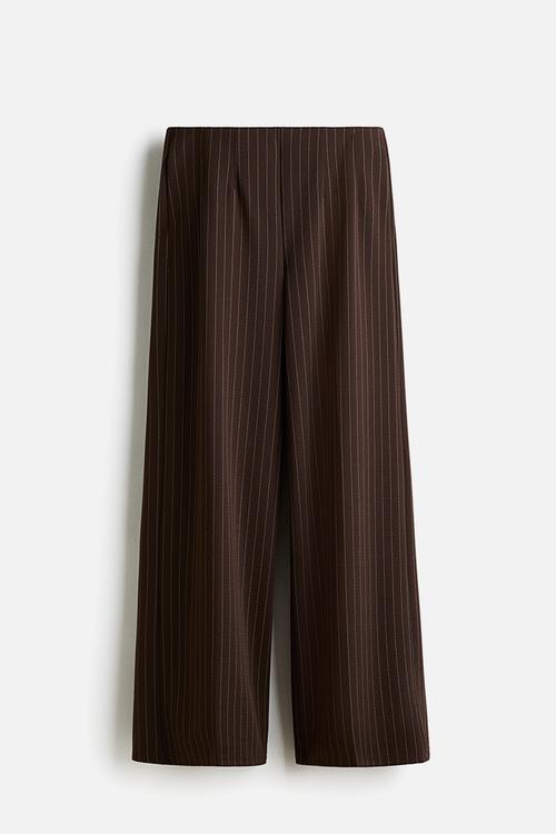 Straight trousers - dark brown pinstriped