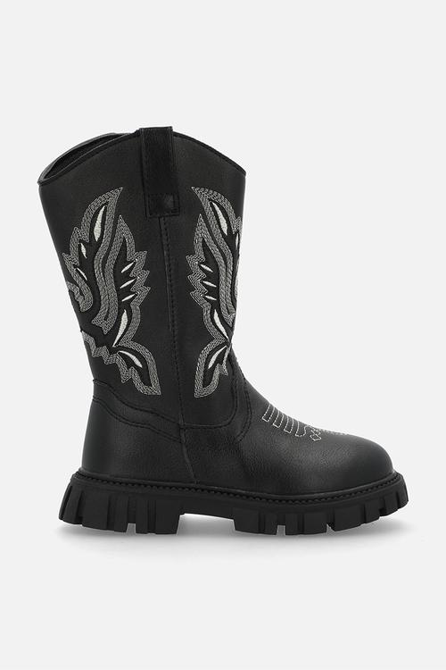 Motif platform cowboy boots - black