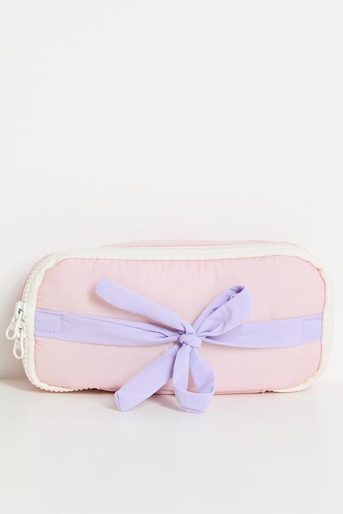 Cosmetic bag with contrast bow - pink & lilac