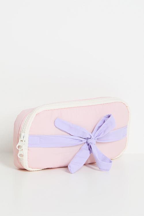 Cosmetic bag with contrast bow - pink & lilac