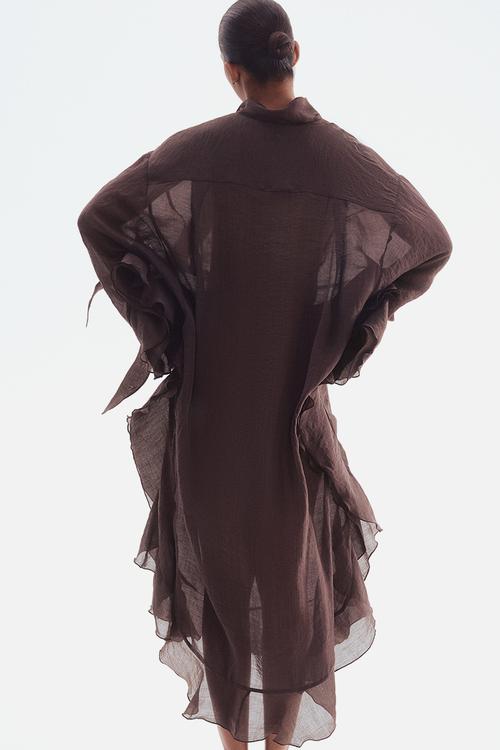 Tie-neck kaftan dress - dark brown