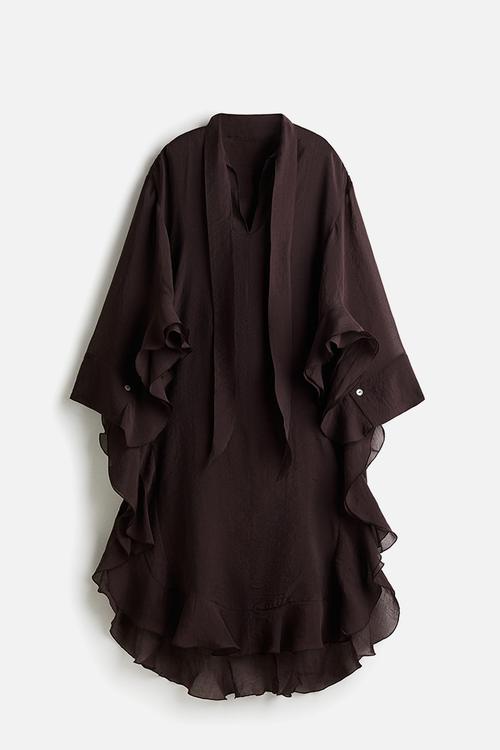 Tie-neck kaftan dress - dark brown
