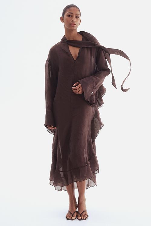 Tie-neck kaftan dress - dark brown