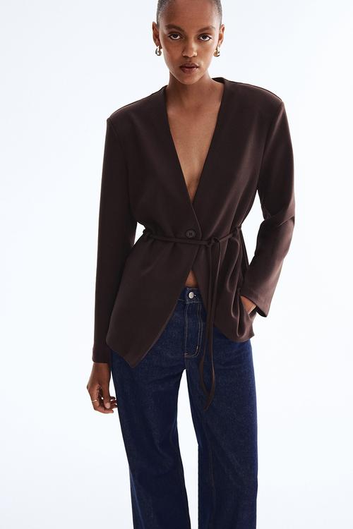 Tie-belt blazer - dark brown