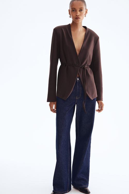 Tie-belt blazer - dark brown