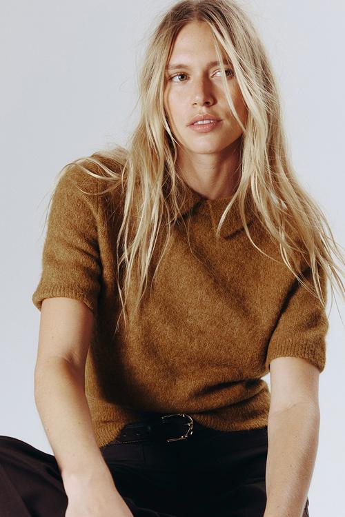Collared alpaca-blend jumper - brown