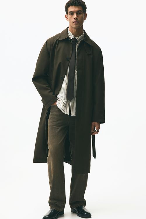 Loose fit belted mac-style coat - dark khaki green