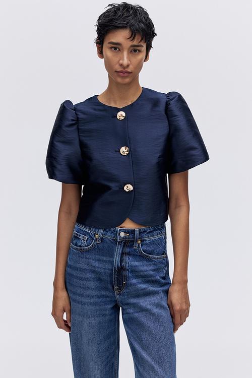 Puff-sleeved blouse - navy blue