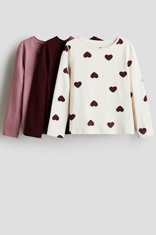 3-Pack long-sleeved tops - dark red/hearts 