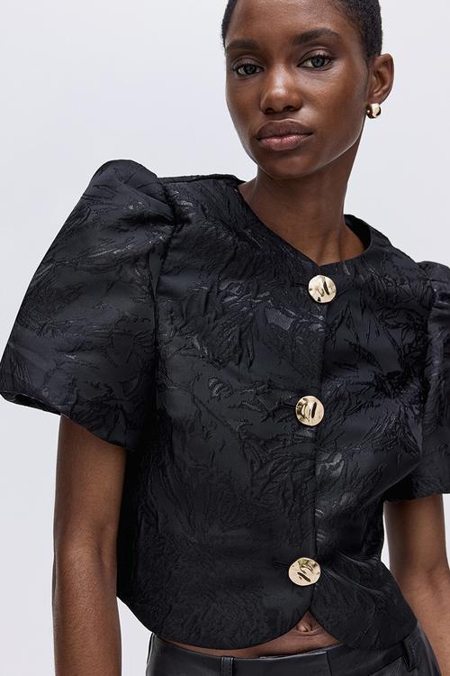 Puff-sleeved blouse - black