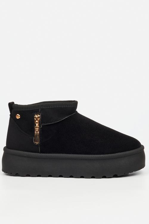 Bae 9 gold zip fur ankle boot - black