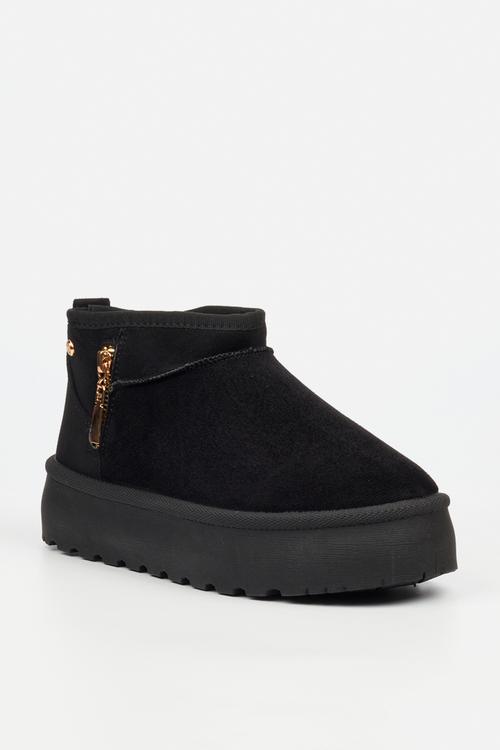 Bae 9 gold zip fur ankle boot - black