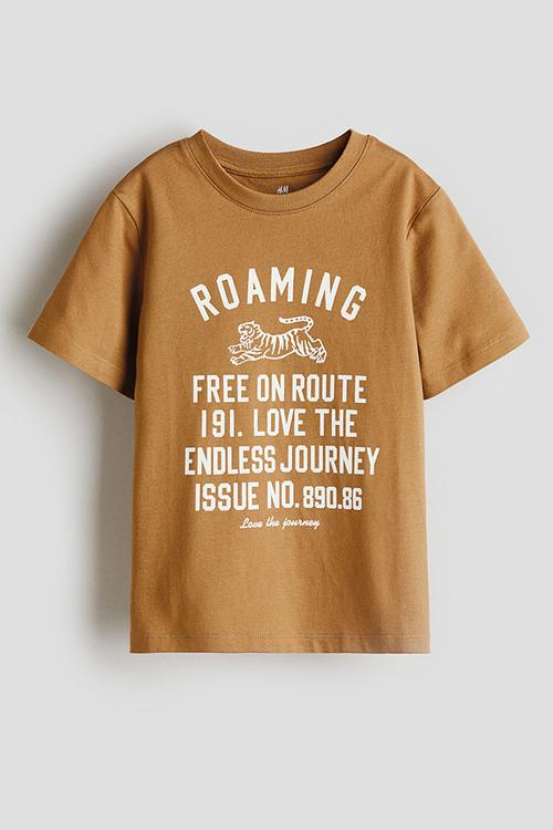 Printed T-shirt - light brown/roaming