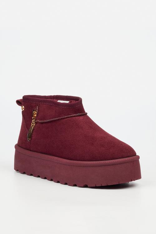 Bae 9 gold zip fur ankle boot - plum