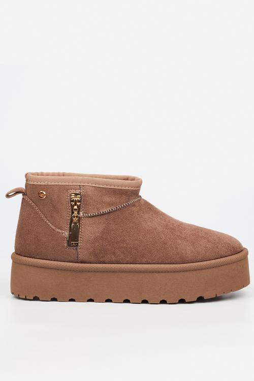 Bae 9 gold zip fur ankle boot - taupe