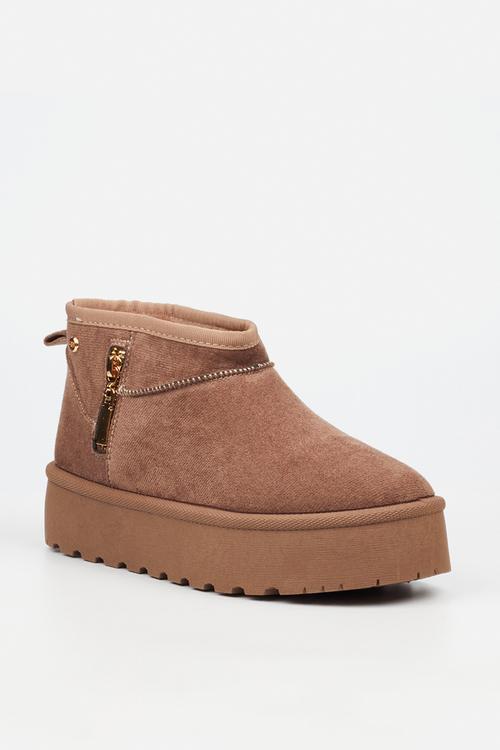 Bae 9 gold zip fur ankle boot - taupe