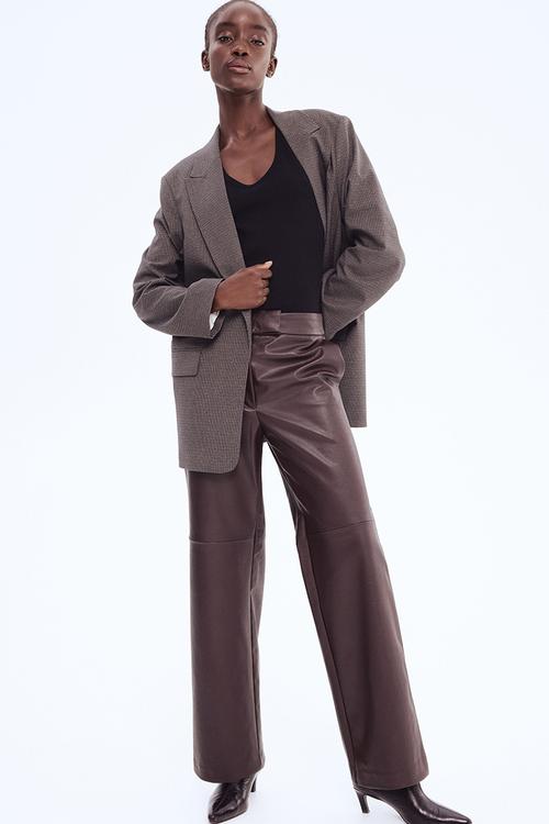 Straight-leg coated trousers - burgundy