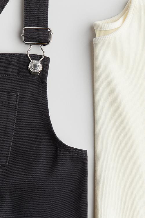 2-Piece cotton set - dark grey/white 