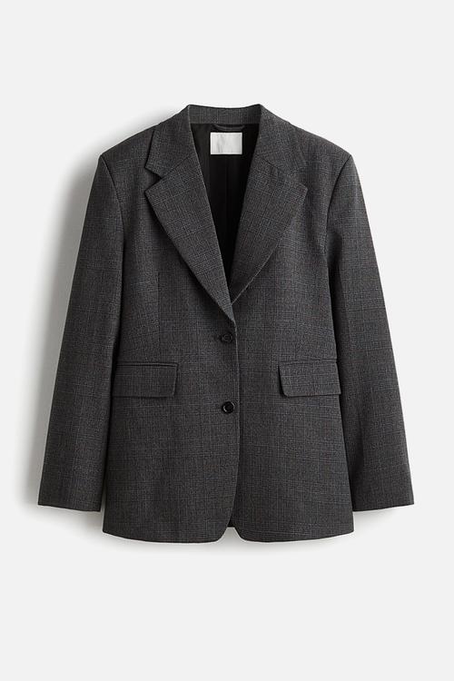Single-breasted blazer - dark grey checked