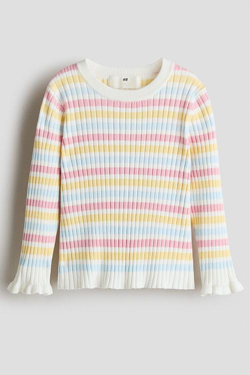 Rib-knit jumper - white/pink striped