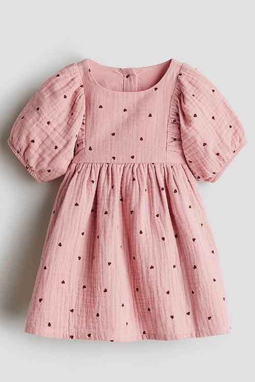 Cotton muslin dress - light pink/hearts 