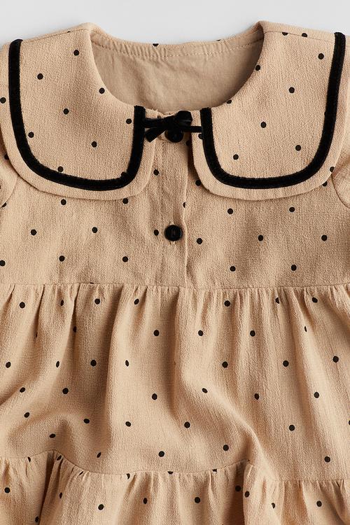 Collared cotton dress - beige/spotted
