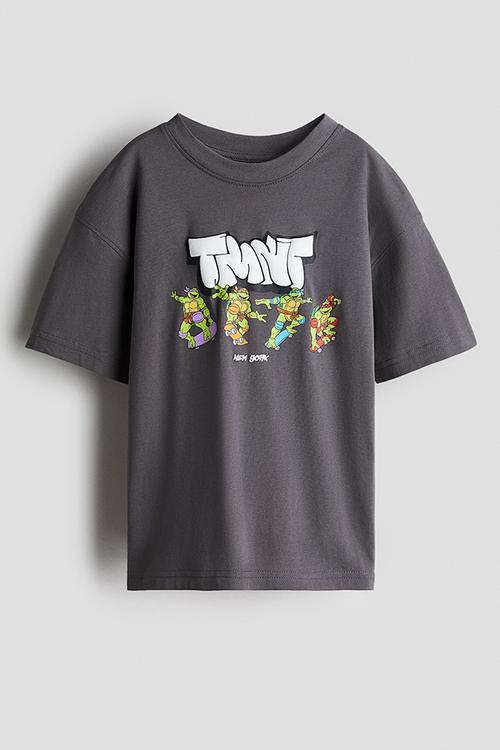 Printed T-shirt - grey/tmnt