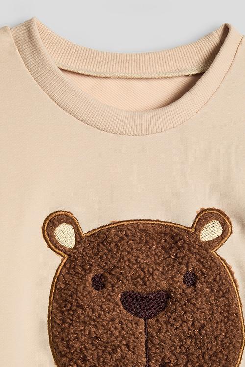 Chenille embroidered bear sweatshirt - papaya whip