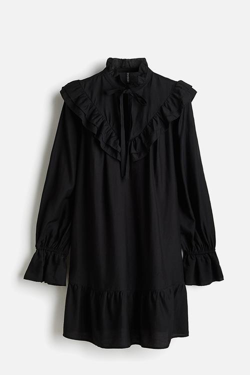 Frill-trimmed dress - black
