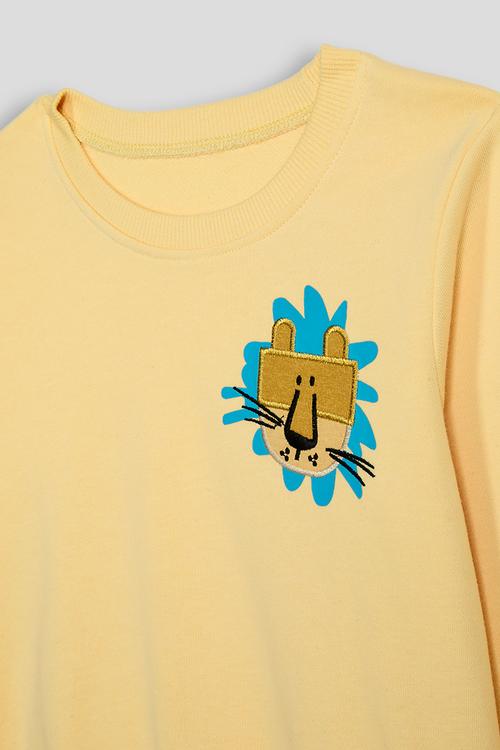 Lion embroidered placement print sweat top - corn yellow