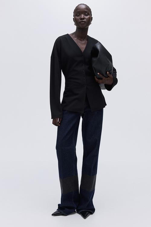 Button-front top - black