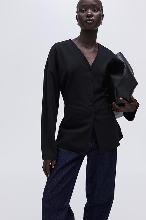 Button-front top - black