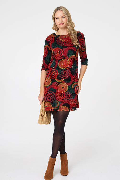 Half Sleeve Easy Wearing Shift Dress With Front Zip Pockets - Orange