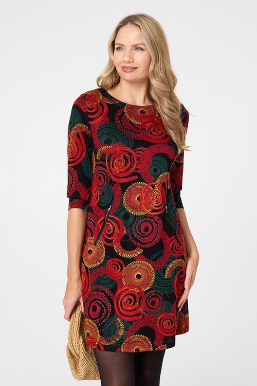 Half Sleeve Easy Wearing Shift Dress With Front Zip Pockets - Orange
